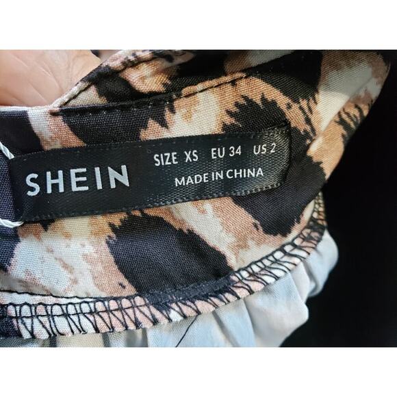 SHEIN Long Maxi Dress Womens Size 2 Black & Beige Leopard Plunge Neck Sleeveless - Picture 11 of 16